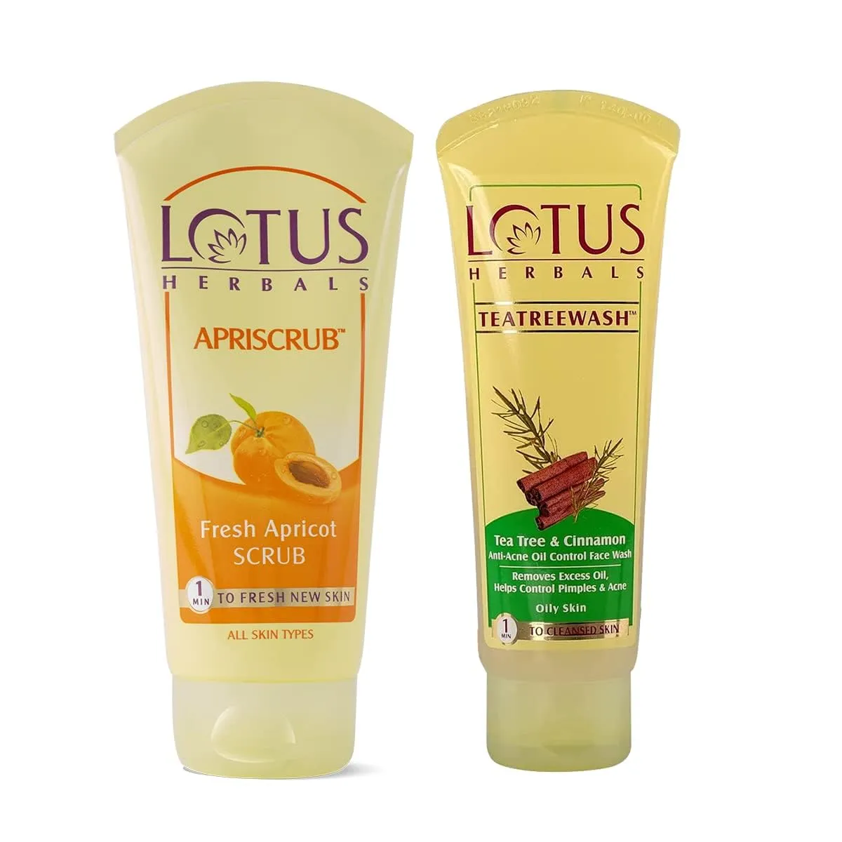 Lotus Herbals Apriscrub Exfoliating Apricot Face Scrub (100g)|Teatreewash & Cinnamon Face Wash (120ml)