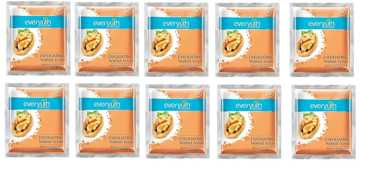 Everyuth Naturals Exfoliating Walnut Scrub 7gm Each, Pack of 10 Pouches (70g)