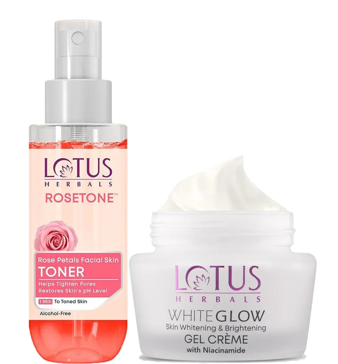 Lotus Herbals Rosetone Rose Petals Facial Skin Toner | 100 ml+Lotus Herbals WhiteGlow Skin Whitening And Brightening Gel Cream 40g