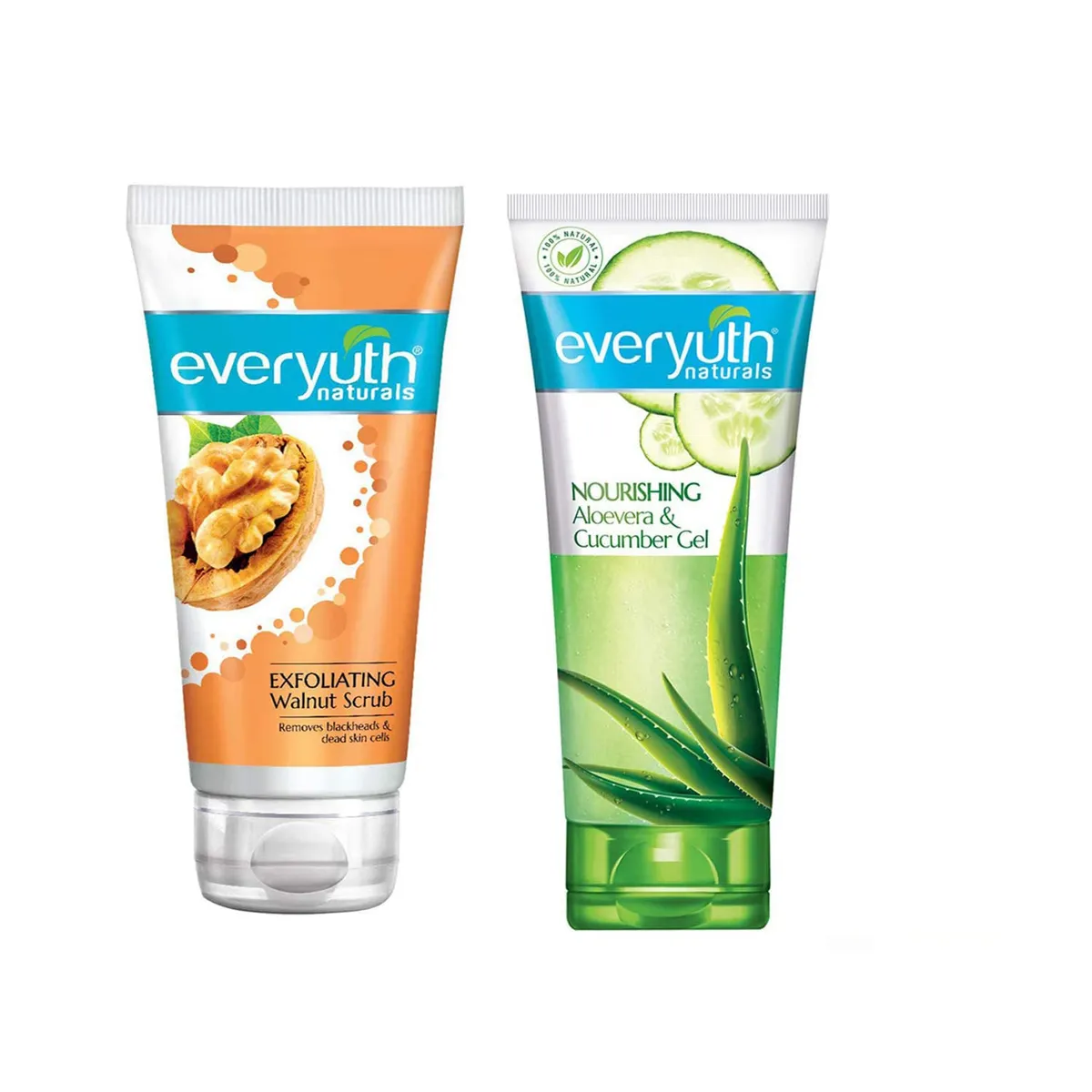 Everyuth Exfoliating Walnut Scrub, 100gm and Nourishing Aloe Vera & Cucumber Gel, 150gm, Combo Pack