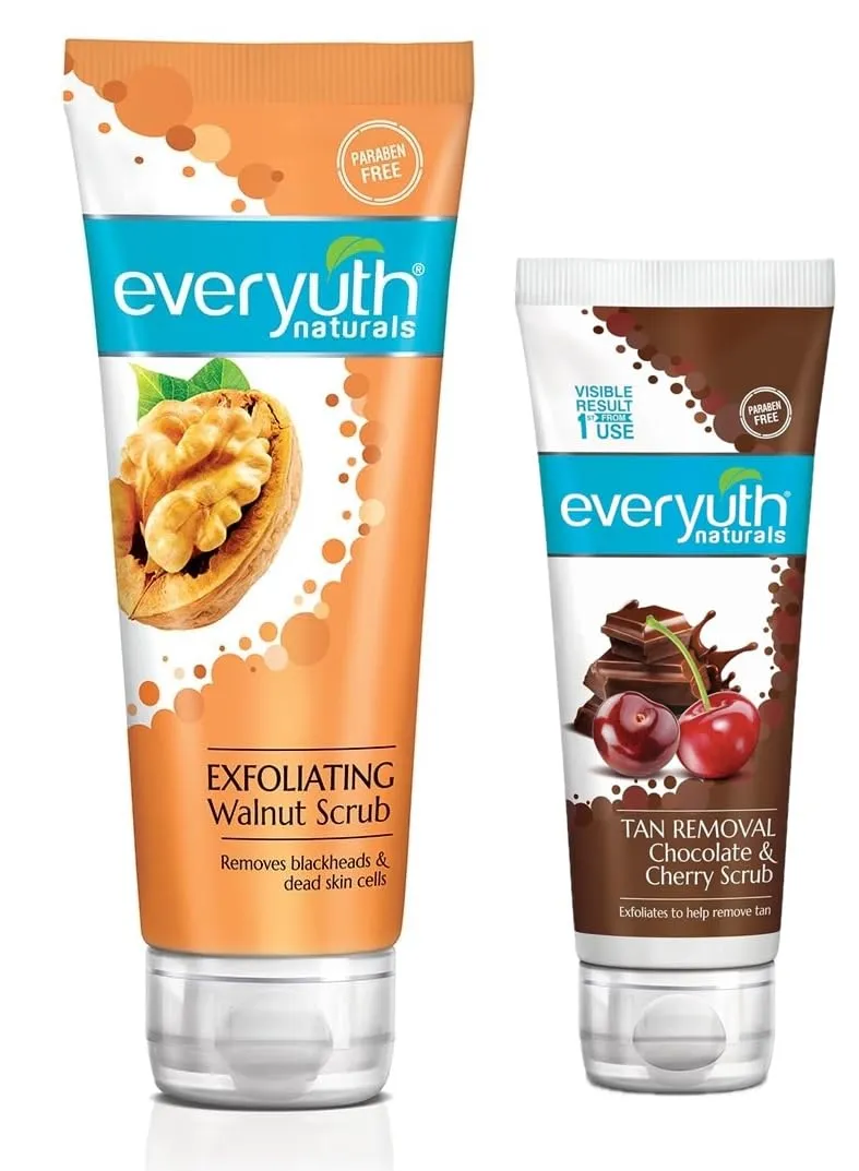 Everyuth Exfoliating Walnut Scrub, 100gm and Chocolate and Cherry Tan Removal Scrub 50gm, Combo Pack (1each)