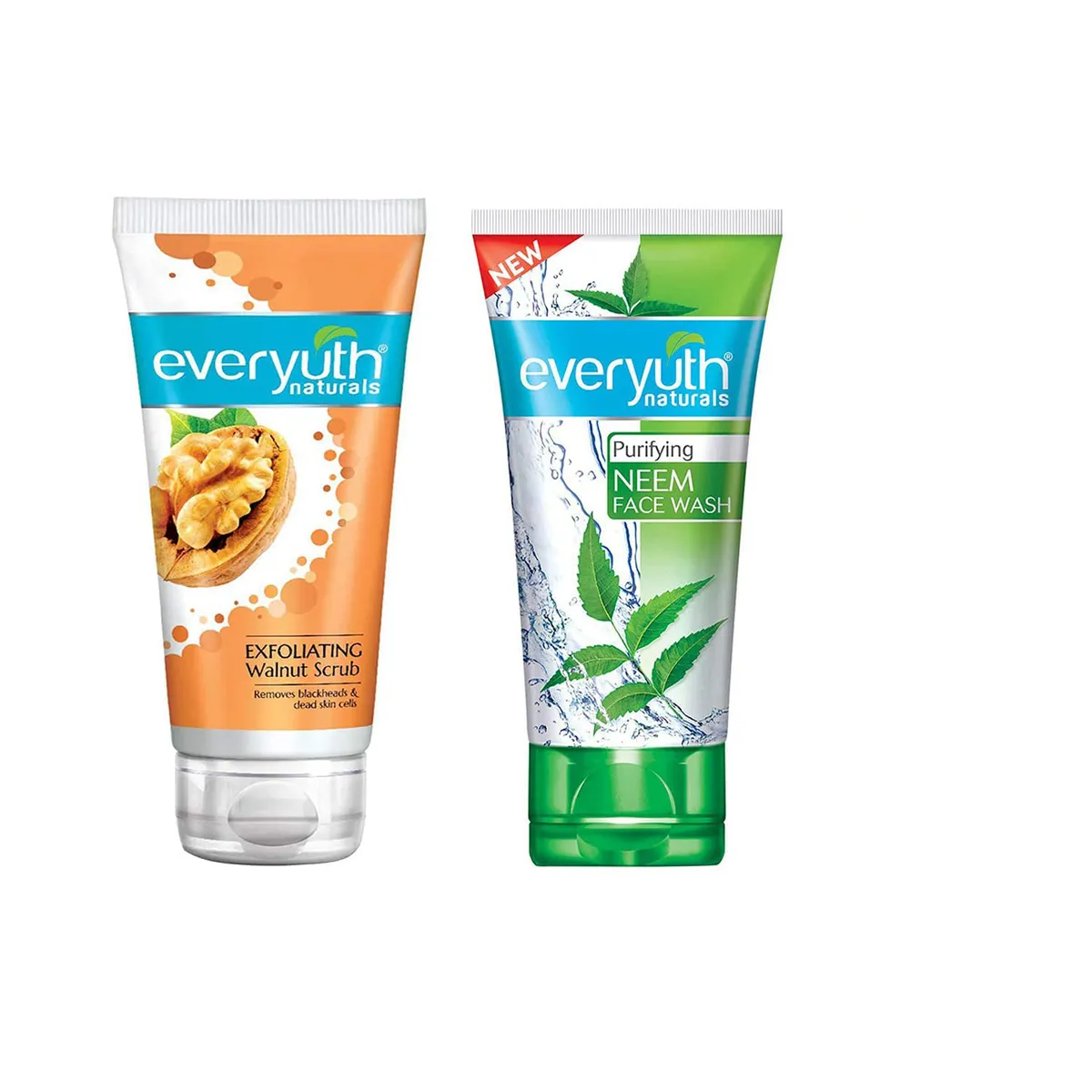Everyuth Exfoliating Walnut Scrub, 50gm and Purifying Neem Face Wash, 50gm, Combo Pack