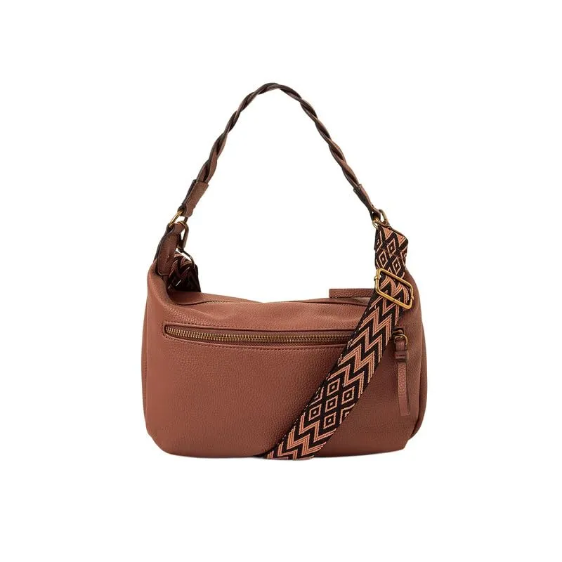 Accessorize London Women's Brown Multi Strap Sling Bag | Faux Leather Shoulder Bag with Braided Strap & Webbing Crossbody | Versatile Stylish Sling Bag for Women