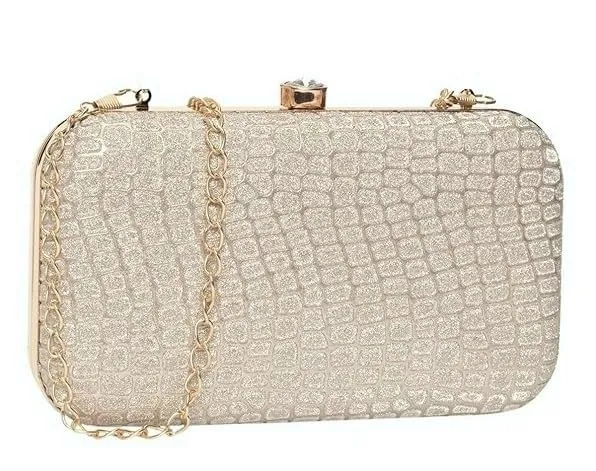 ADISA textured formal party clutch with gold chain for women and girls (CL104-GOLD)