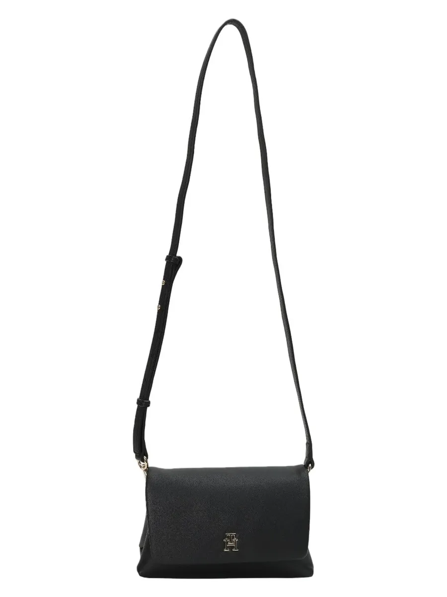 Solid black polyester sling bag