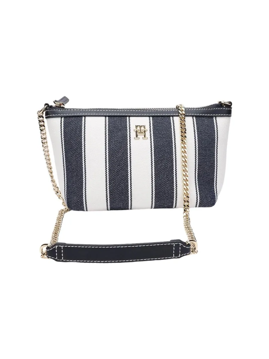 Striped Blue Polyester Sling Bag