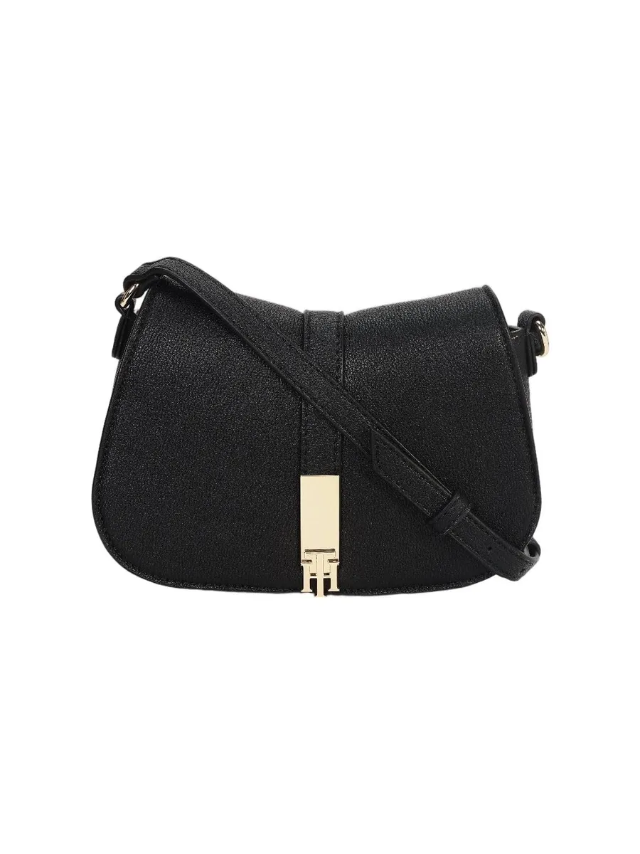 Solid black polyurethane sling bag