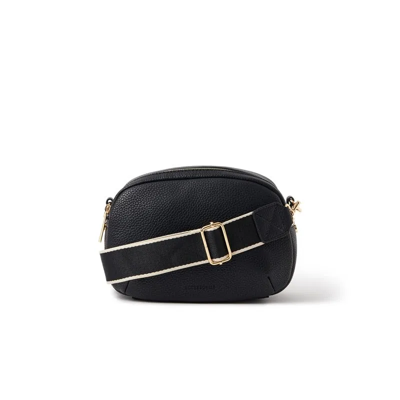 Accessorize London Women's Black Webbing Strap Sling Bag | Stylish Faux Leather Crossbody Bag | Adjustable Strap Multi-Compartment Handbag