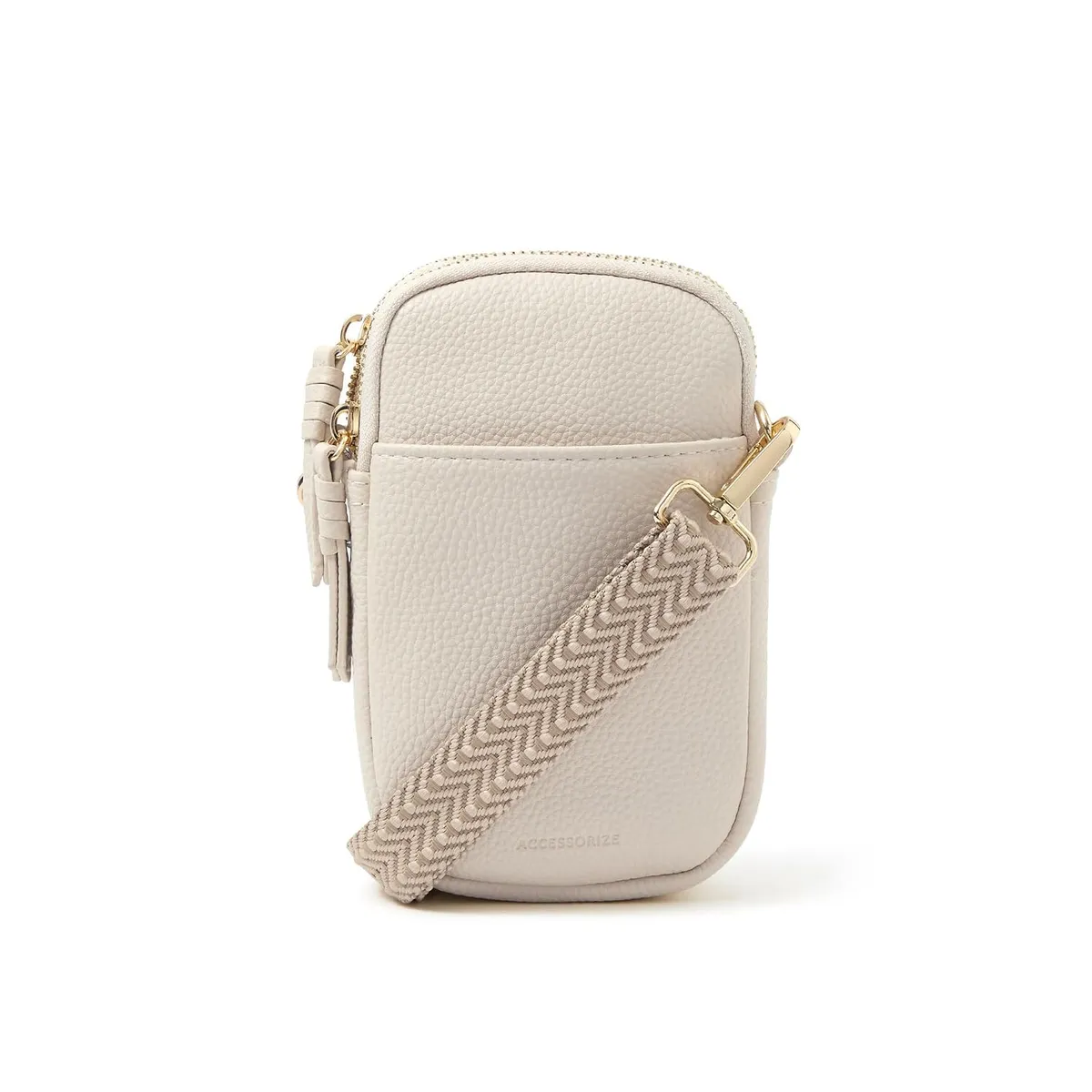 Accessorize London Women's Cream Double Pouch Phone Bag | Small Sling Bag for Ladies | Crossbody Mini Messenger Phone Pouch