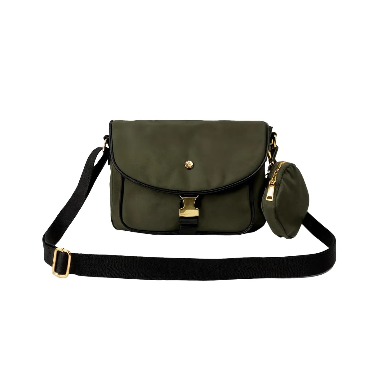 Accessorize London Women's Olive Green Kourtney Nylon Sling | water-resistant Mini Shoulder Bag with Detachable Sling Strap | Stylish Casual & Travel Handbag