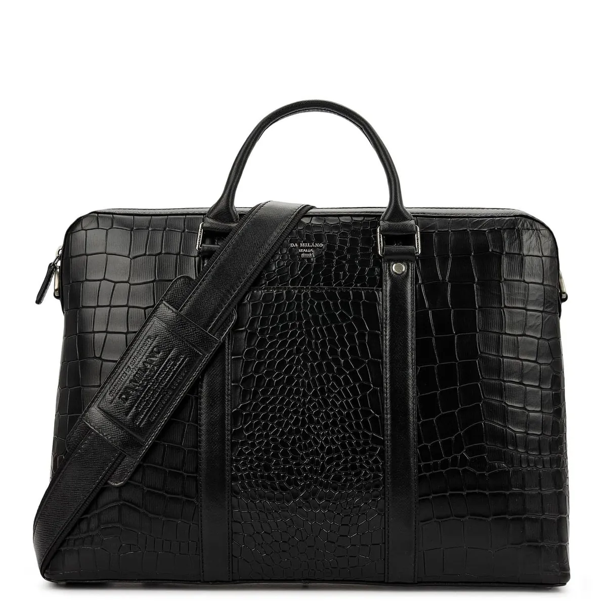 Da Milano Leather Laptop Bag for Men & for Women - Fits Upto 14" Laptop - Black (10078A)