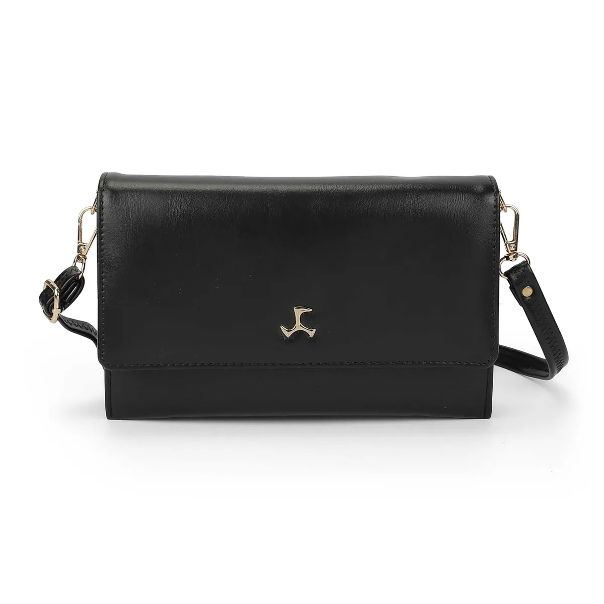 Mochi Women Black Casual PU Soft Body Magnet closure Solid Sling Bag with 3 Pocket and 3 compartments