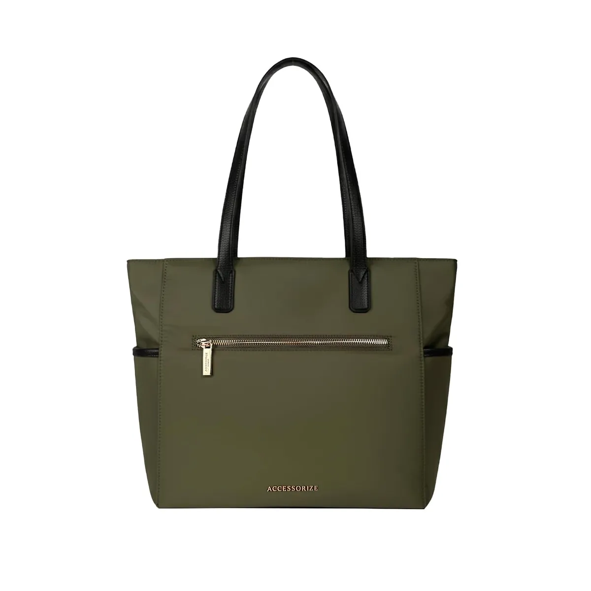Accessorize London Women's Olive Green Kimberly Nylon Zippered Tote | water-resistant Shoulder Bag | Stylish Casual & Travel Handbag