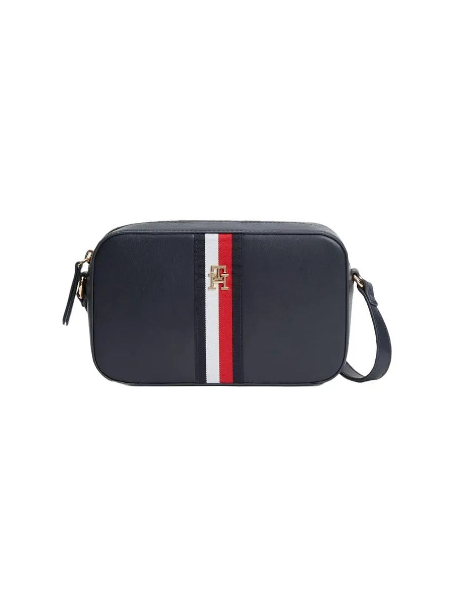 Striped blue polyurethane sling bag