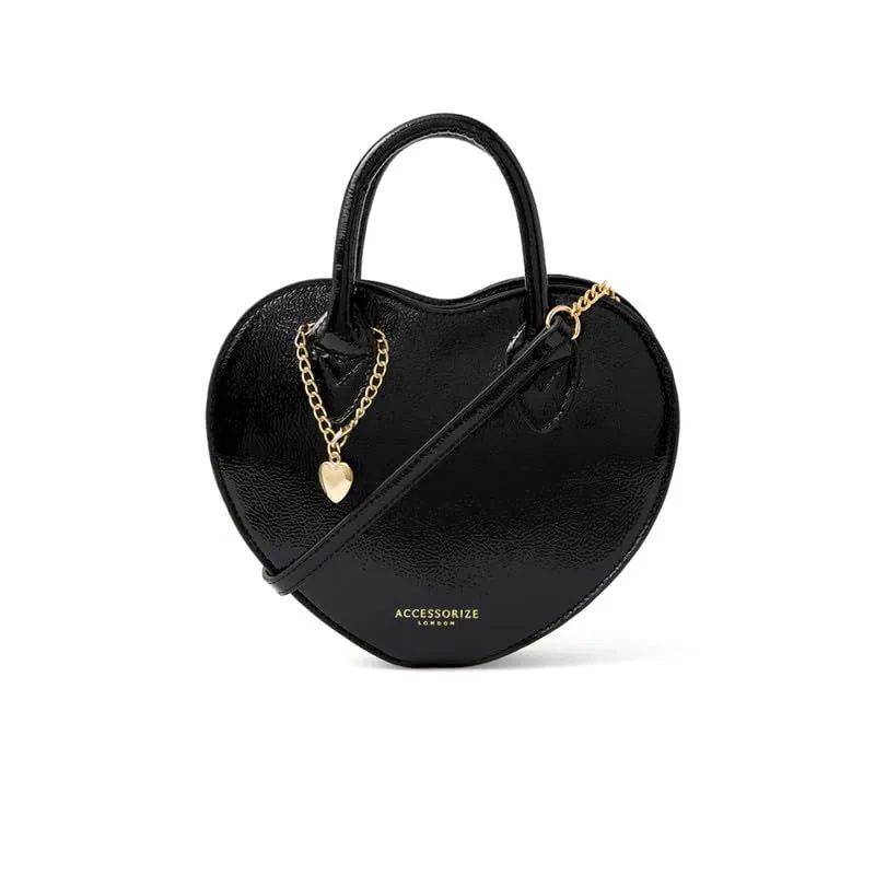 Accessorize London Women's Patent Heart Handheld Sling |Hand bags for women stylish | Sling Bag for women stylish | crossbody bag for woman latest