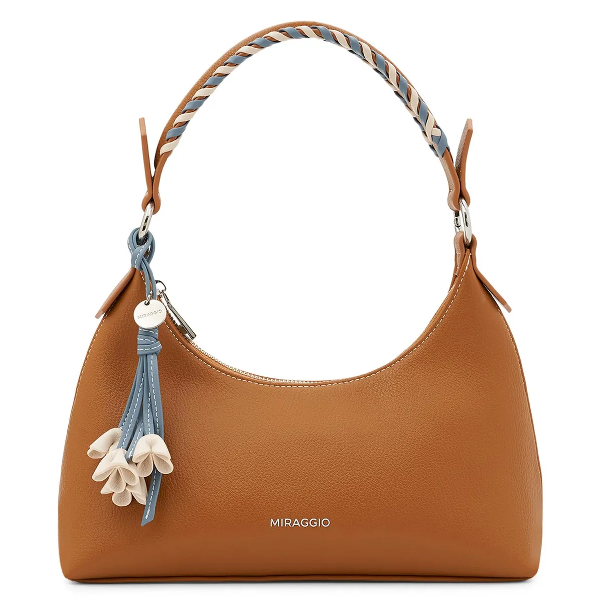 Miraggio Chocolate Shoulder Bag For Woman With Zipper Closure & Floral Charm | Shoulder Bag For Women Stylish For Daily Use | Handbag For Woman | Gift Items For Women