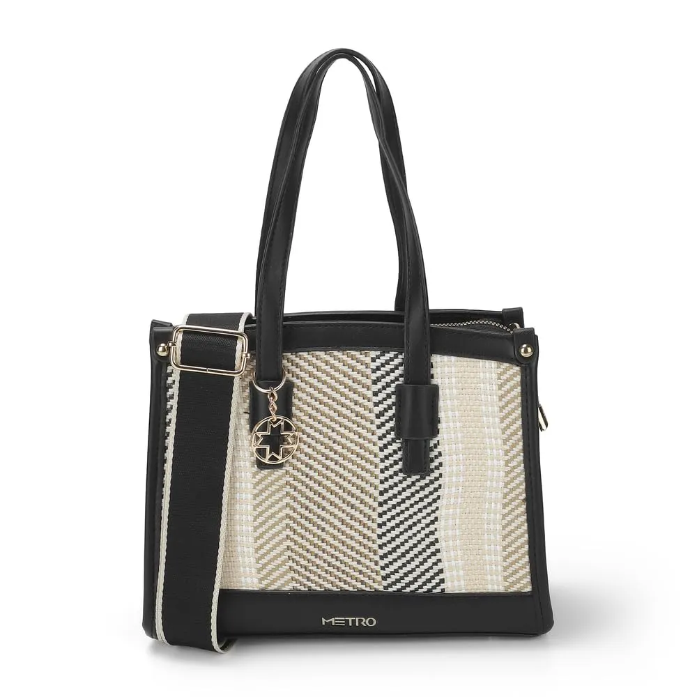 Metro Stylish Premium jute fabric Sling with Applique branding and Zipped Closure, Premium Branded lining, Perfect for Casual Use