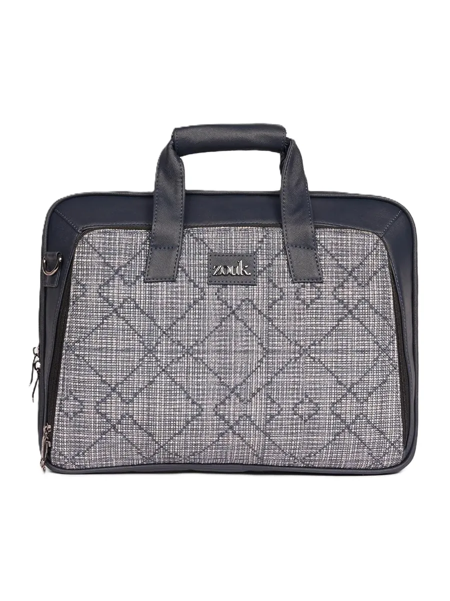 ZOUK Blue Executive Laptop Bag for Men | Vegan Leather Office Briefcase with Padded 15.6 Inch Laptop Compartment, Shoulder Strap & Trolley Sleeve | Water-Resistant Work & Travel Bag |