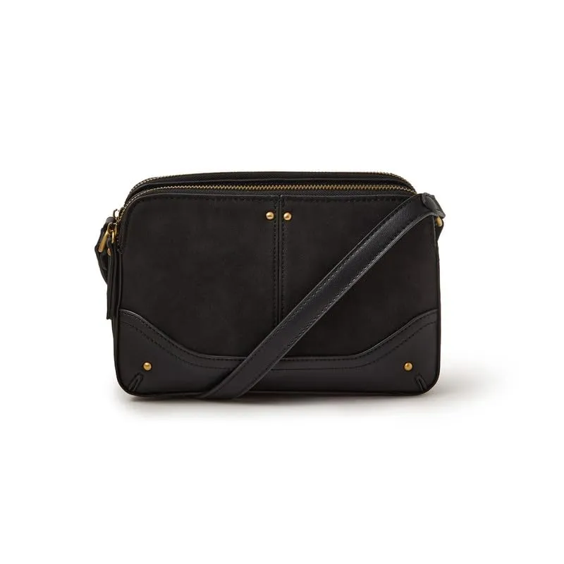 Accessorize London Women's Black Classic Double Zip Sling Bag | sling bag for woman | shoulder bag for women stylish | crossbody bags for women | sling bags stylish
