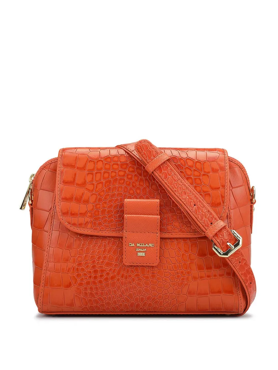 Da Milano Women's Leather Sling Bag - Orange