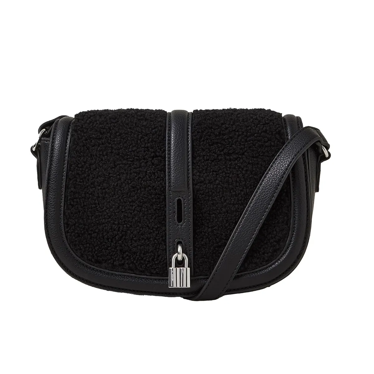 Accessorize London Women's Black Shearling Sling Bag