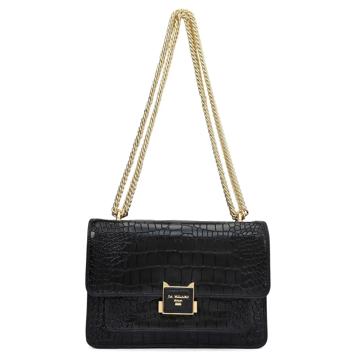 Da Milano Leather Shoulder Bag for Women - Black (00984OL)