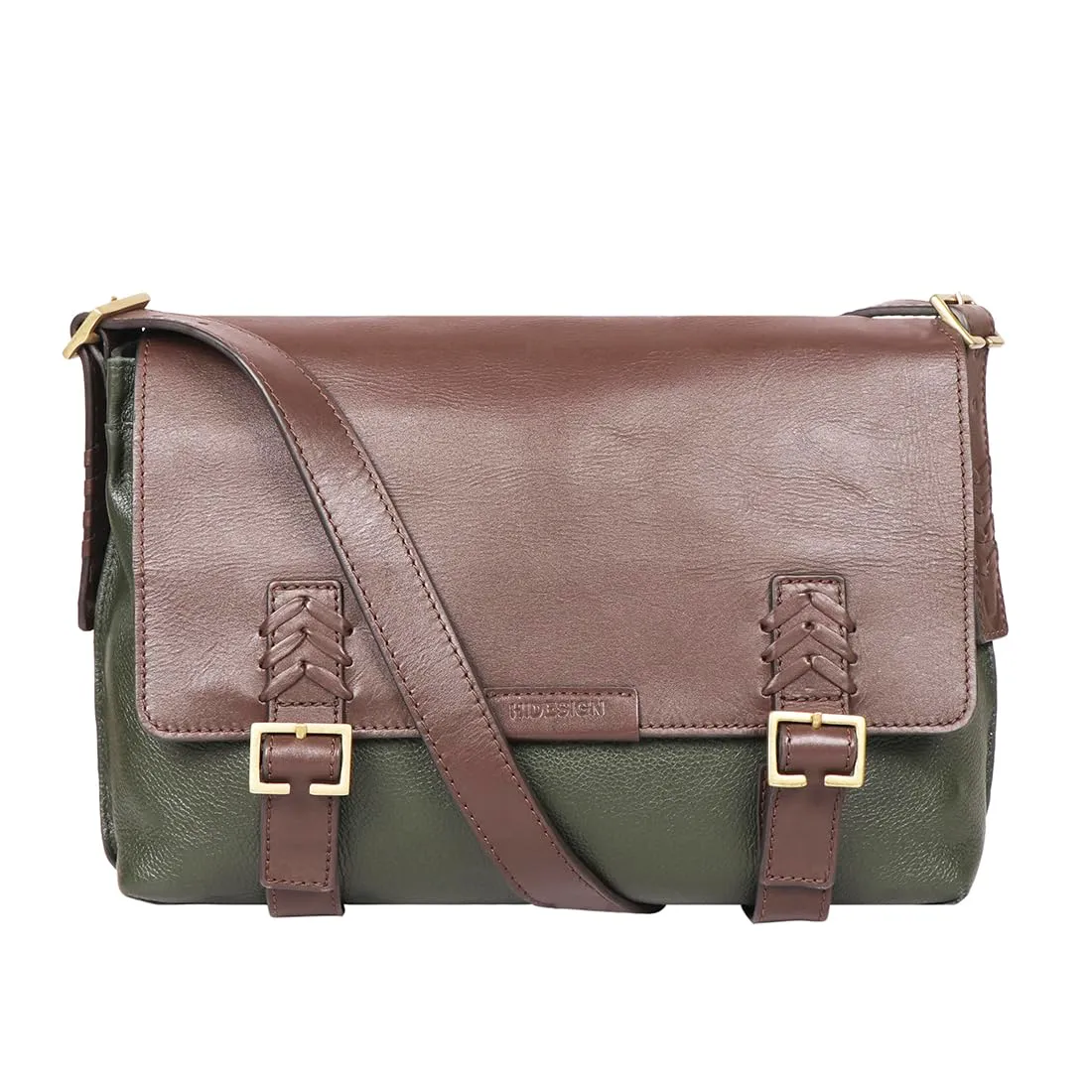 Hidesign Women's Olive Leather Large Messenger Bag For Casual Wear-Mandela 03