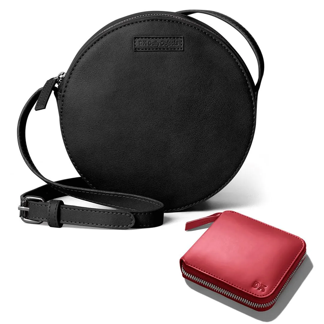 DailyObjects Orbis Sling Crossbody Bag for Women and Stylish Latest Zip Wallet Purse for Girls & Women | Durable Vegan Leather | Handcrafted Ladies Bag | Zip Closure | Mobile Sling Side Bag (Combo)