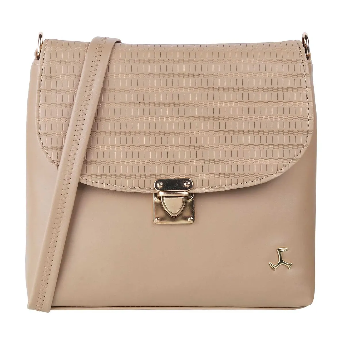 Mochi Women Beige Flap Over Sling (66-7212)