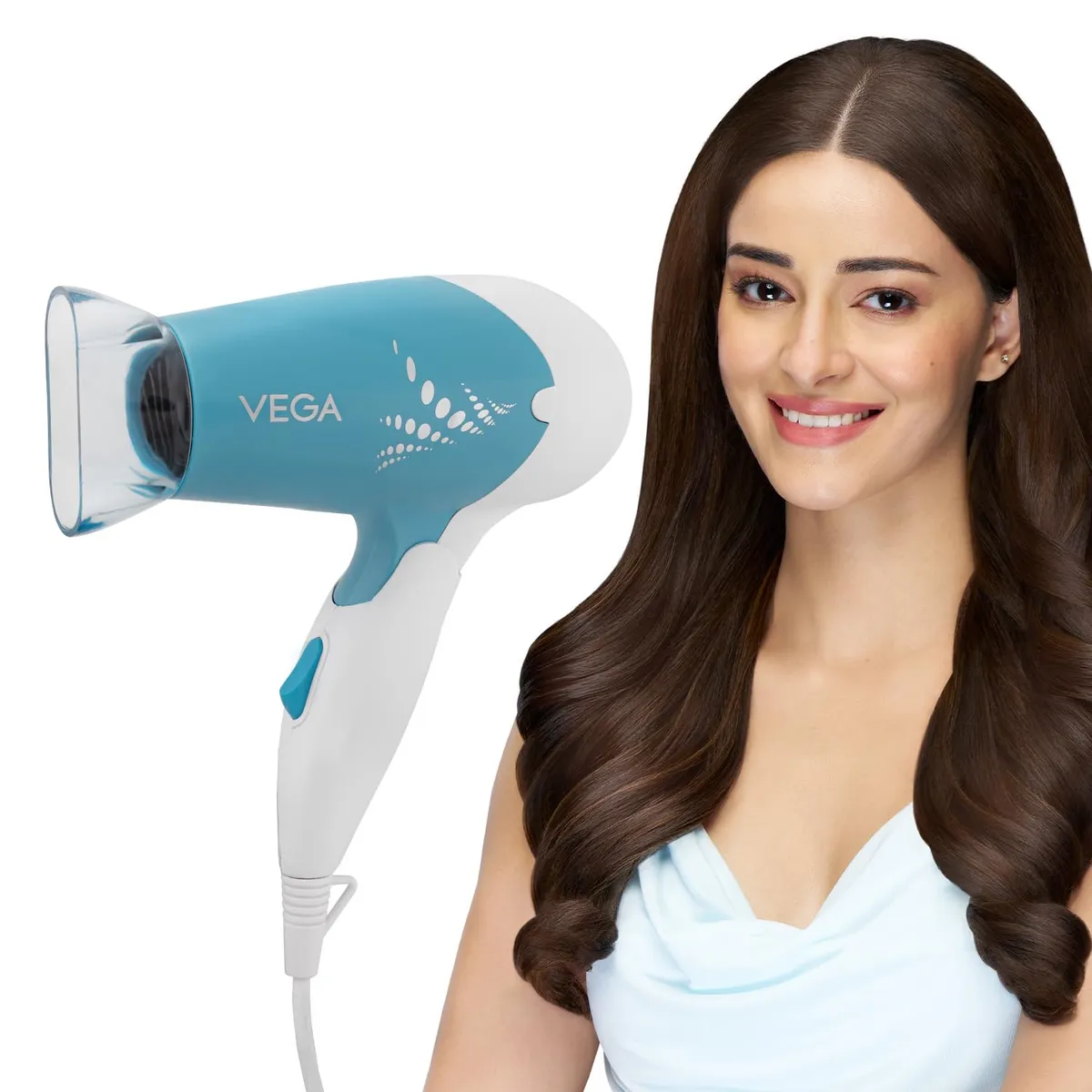 Vega Insta Glam Foldable 1000 Watts Hair Dryer for Men and Women with 2 Heat & Speed Settings, Detachable Nozzle, Automatic Overheat Cut-out, VHDH-29, (Made in India)