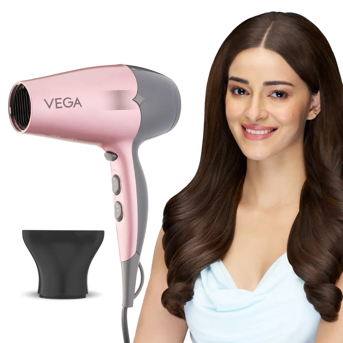 VEGA Go Pro 2100W Professional Hair Dryer for Men & Women with Detachable Nozzle, 2 Speed/3 Temperature Settings with Cool Shot Button, 16 Amp Plug for Salon-like Blow Dry, 2 Yrs Warranty (VHDH-25)