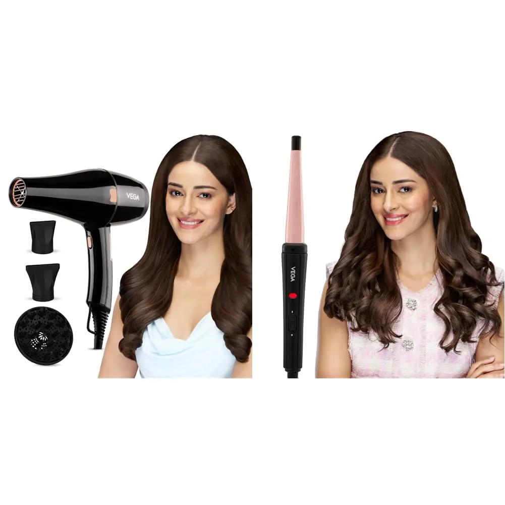 Vega Pro-Xpert 2200W Professional Hair Dryer for Women with 2 + I-Curl Hair Curler For Women With Ceramic Coated 0.5 Inch-1 (Combo Pack of 2)