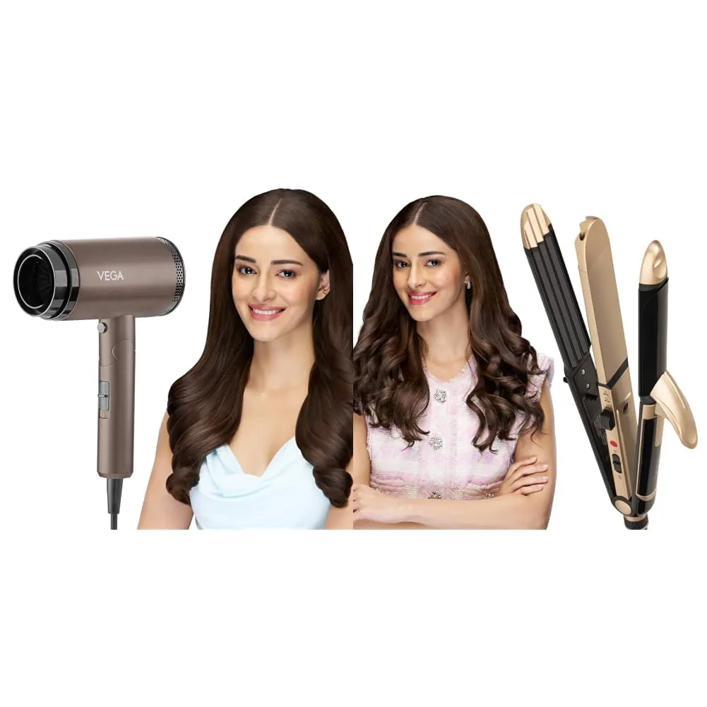 Vega Dry-Up 2000 Watts Hair Dryer For Men & Women with 3 Heat + 3 in 1 Hair Styler for Women, (India's No.1 Appliance Brand) (Combo Pack of 2)
