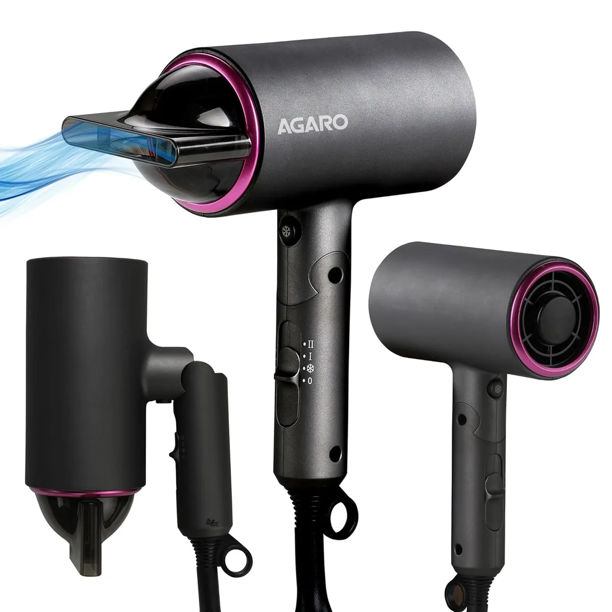 AGARO Premium Hair Dryer with 1400 Watts Motor, 3 Temperature Settings & Cool Shot Button-Black HD-1214