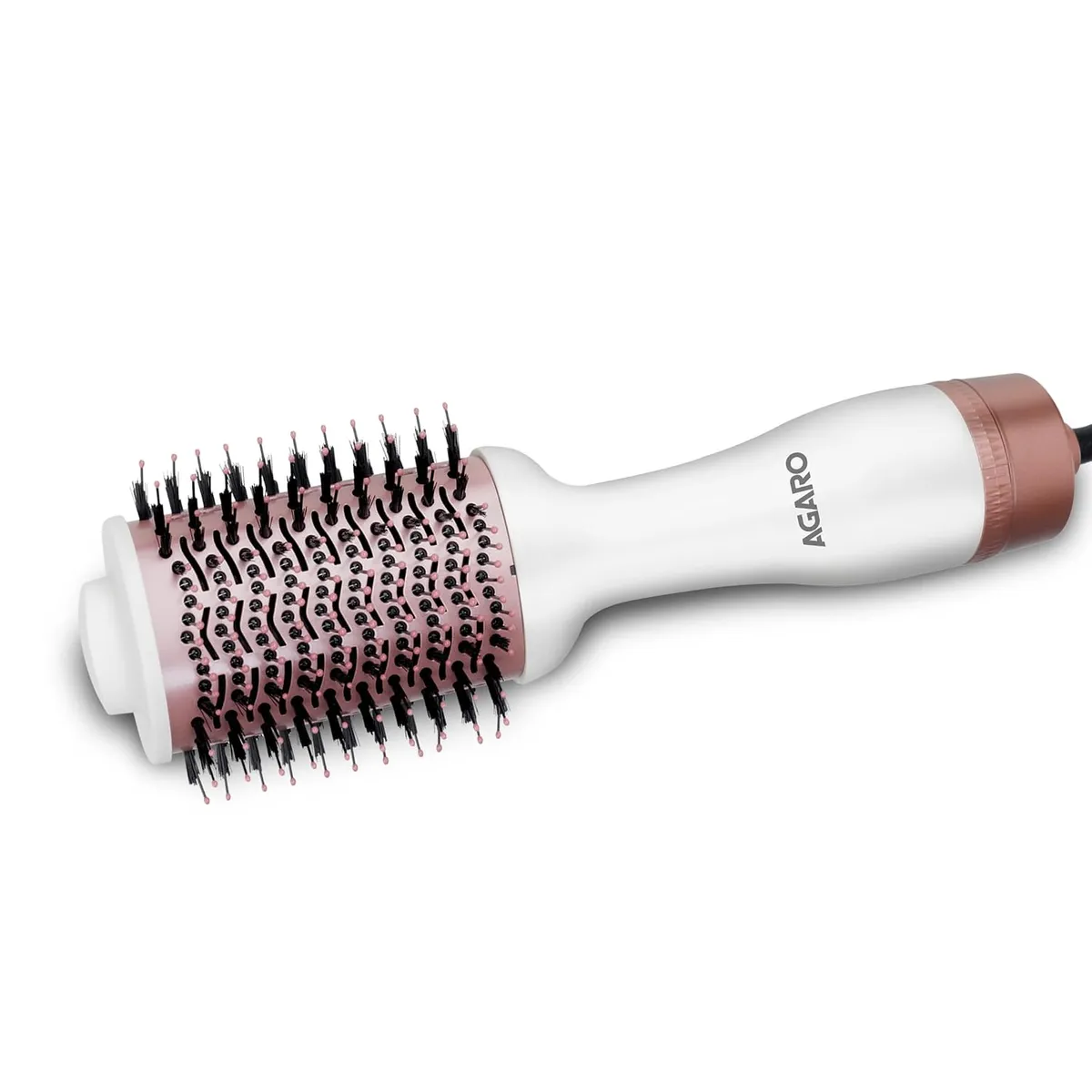 AGARO Hot Air Brush for Hair, Blow Dryer Brush, Volumizer & Styler, 360° Airflow Vent, Oval Barrel for Hair Volume, Charcoal Bristles, Ceramic Tourmaline Coating Brush Head, 1200W, White HV2179
