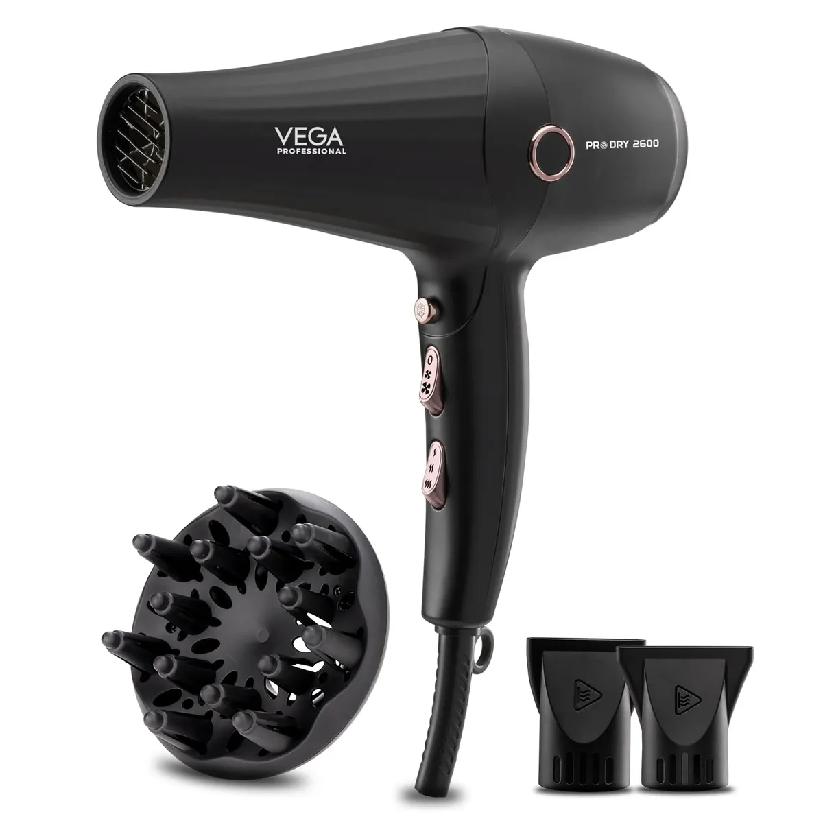 VEGA PROFESSIONAL Pro Dry 2600W Hair Dryer for Women & Men, Professional Blow Dryer with Combination of 4 Heat & 2 Speed Settings, Cool Shot Button & 16 Amp Plug, Salon Hair Styling at Home (VPPHD-11)