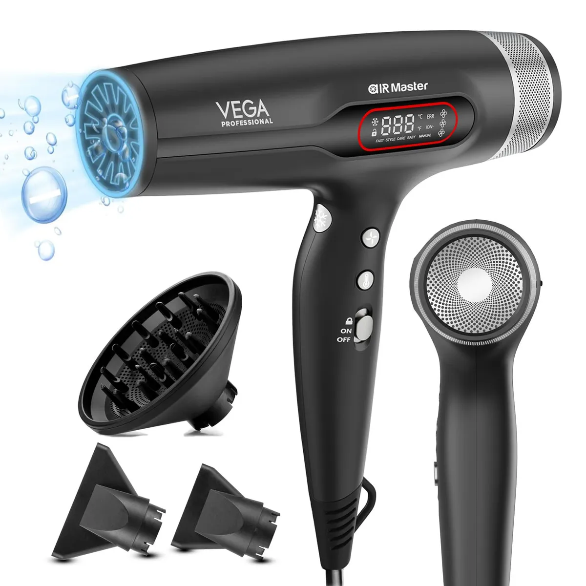 VEGA PROFESSIONAL Airmaster 2400W BLDC Hair Dryer for Women & Men, Professional Blow Dryer with 70000 RPM Motor, 10X Longer Lifespan, 5 Preset & 7 Manual Modes, Fast Drying, 16 Amp Plug (VPPHD-14)