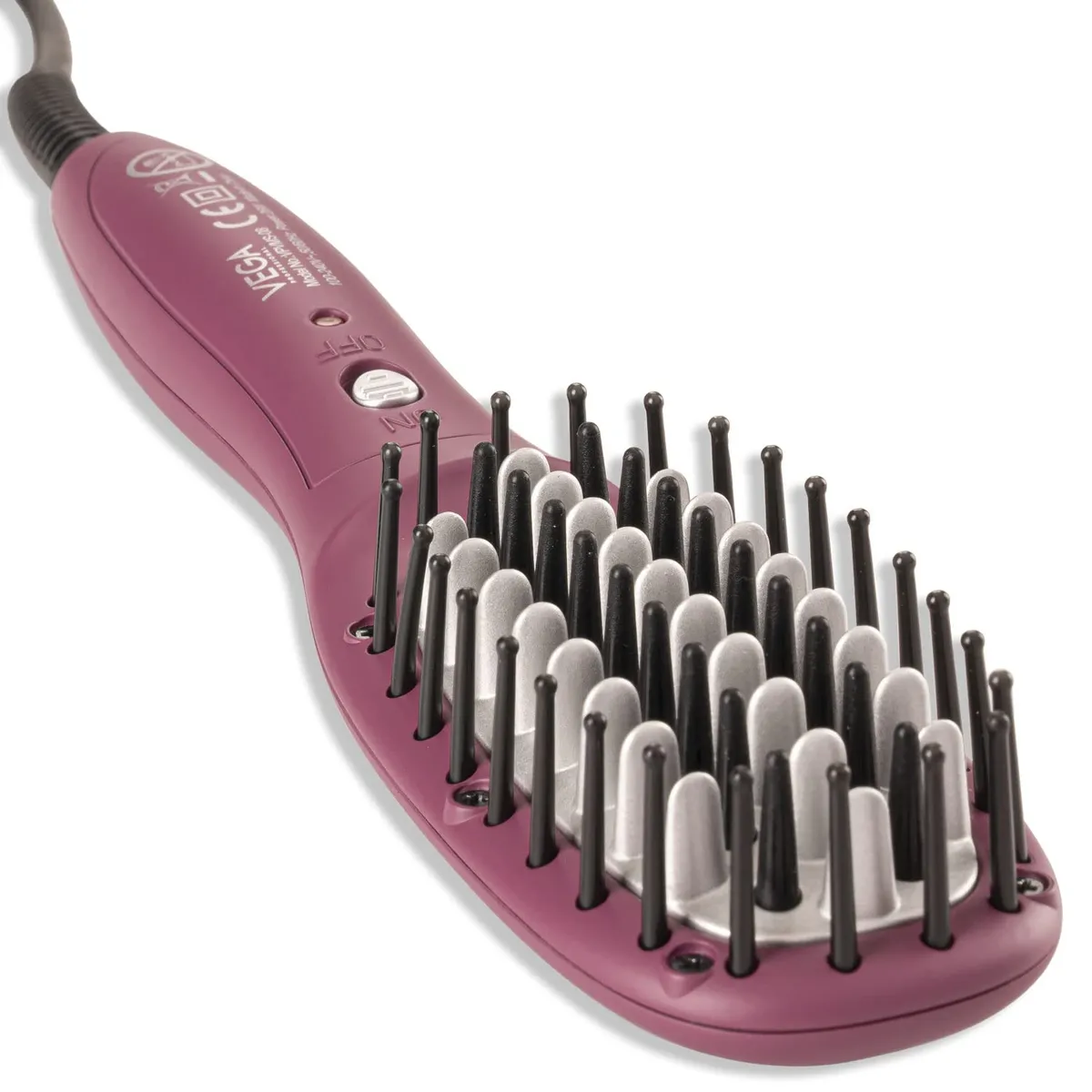 VEGA PROFESSIONAL Mighty Mini Hair Straightening Brush For Women With Ceramic Bristles, Overheating Protection Technology, Quick Heat-Up, Auto Shut-Off (Vpvms-08),Burgundy