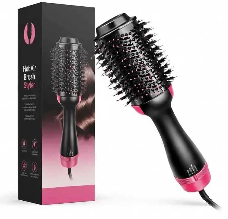 Hot Air Brush, Professional 4-in-1 One-Step Hair Dryer & Volumizing Styler | Anti-Scald Nylon Bristles with Ionic Technology | Multi-Speed Heat Settings for All Hair Types, Wet And Dry Use (Pink)