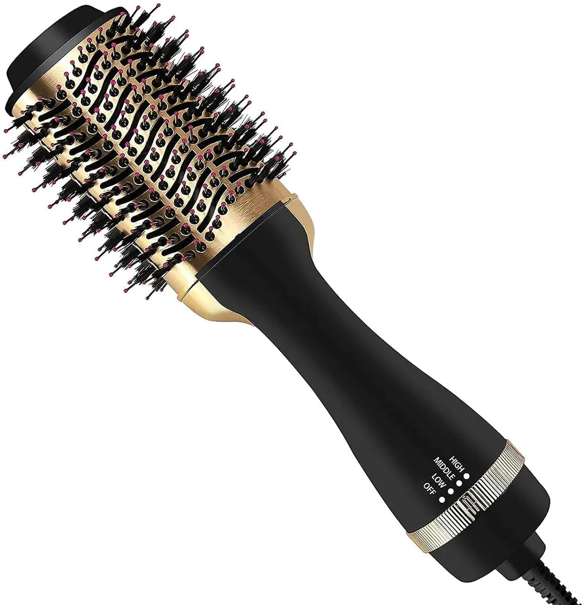 24K Gold Styling Surface Ceramic Coating Hot Brush 1200W 4 in 1 One Step and Styler Volumizer for Straightening, Curling, Salon Style Volumize Negative Ion One Step Styler, Hot Air Blow Brush for Women Golden One step Best Gift Your Partner (Volumize Styler)