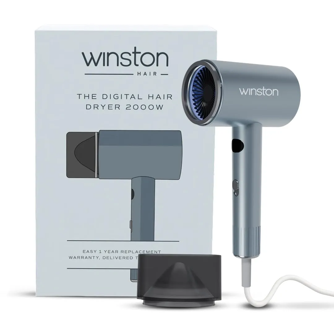 Winston Digital Smart Ionic Hair Dryer 2000 Watts Fast Drying with LED Display, Dual Speed & Heat Settings, All Hair Types, Lightweight
