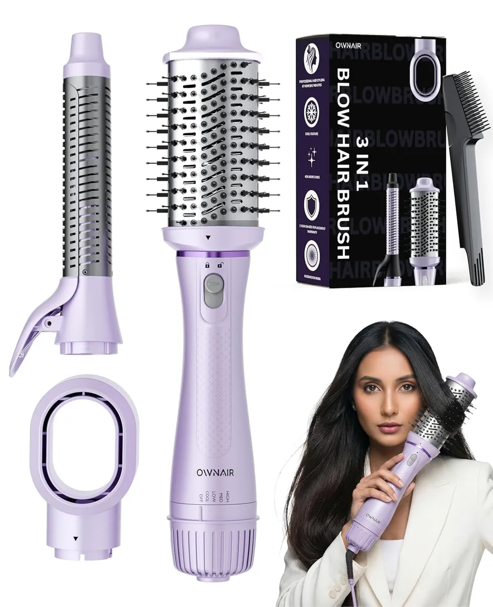 Ownair Hot Air Brush for Hair with Dryer and Curler, 4 Heat & Speed Modes, 1200 Watts, Hair Dryer for Women, Styling Brush with 360° Swivel Cord for Easy Styling,Gift for Women