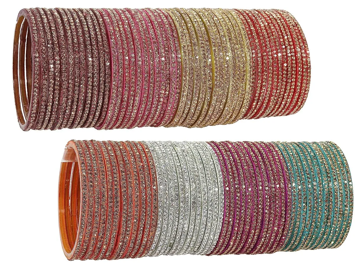 NMII Glass with Plain and Glossy Finished Bangle Set For Women and Girls