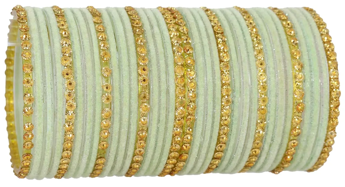 NMII Premium Glass & Golden Beads Velvet Bangle Set For Women and Girls | Velvet Chudi | Traditional Chudi Set | Designer Girl's Bangles Bracelet | Wedding, Party, Festive, Daily- Set of 34