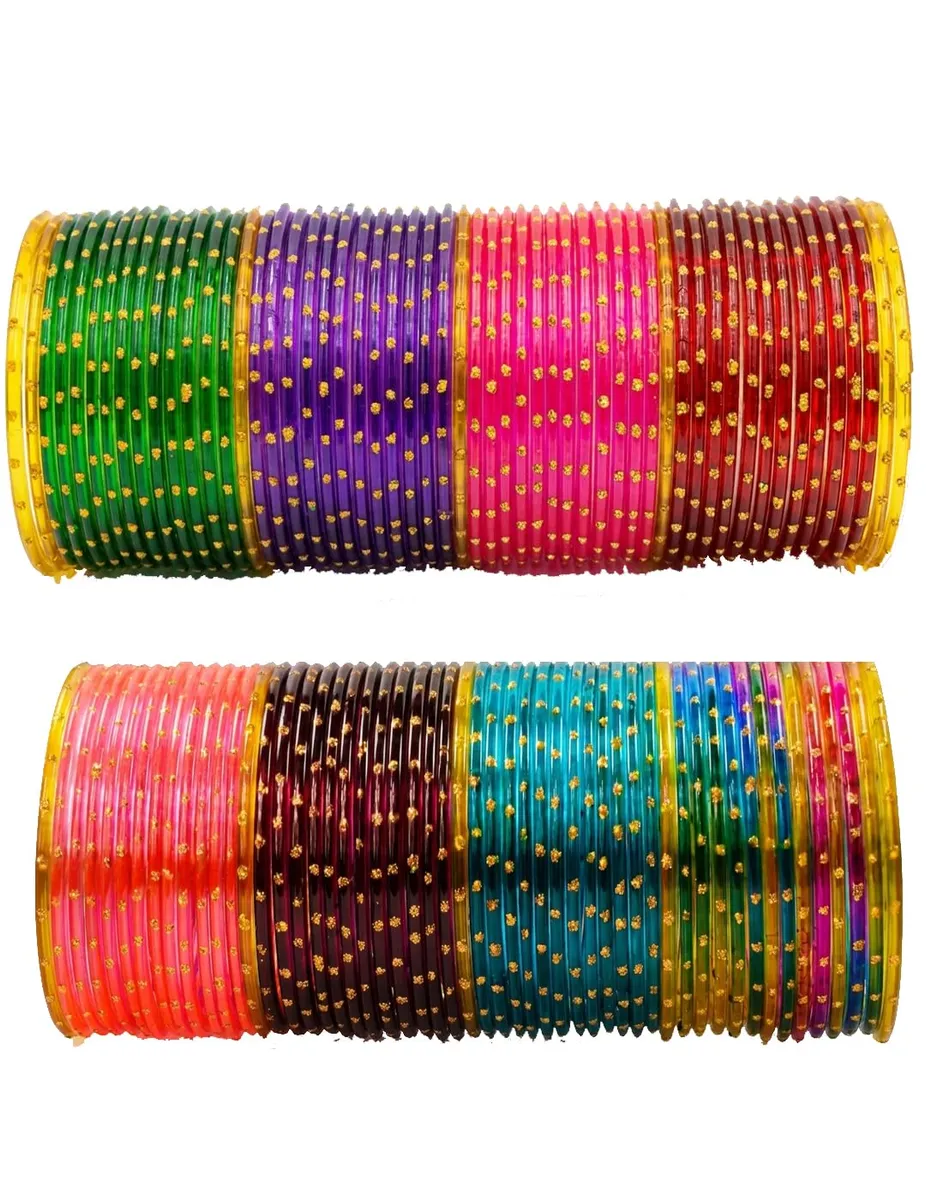 NMII Glass with Plain and Glossy Finished Bangle Set For Women and Girls