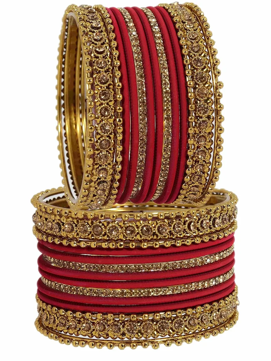 NMII Metal With Zircon Gemstone Studded Glossy Finished Traditional Bangle set for Women and Girls