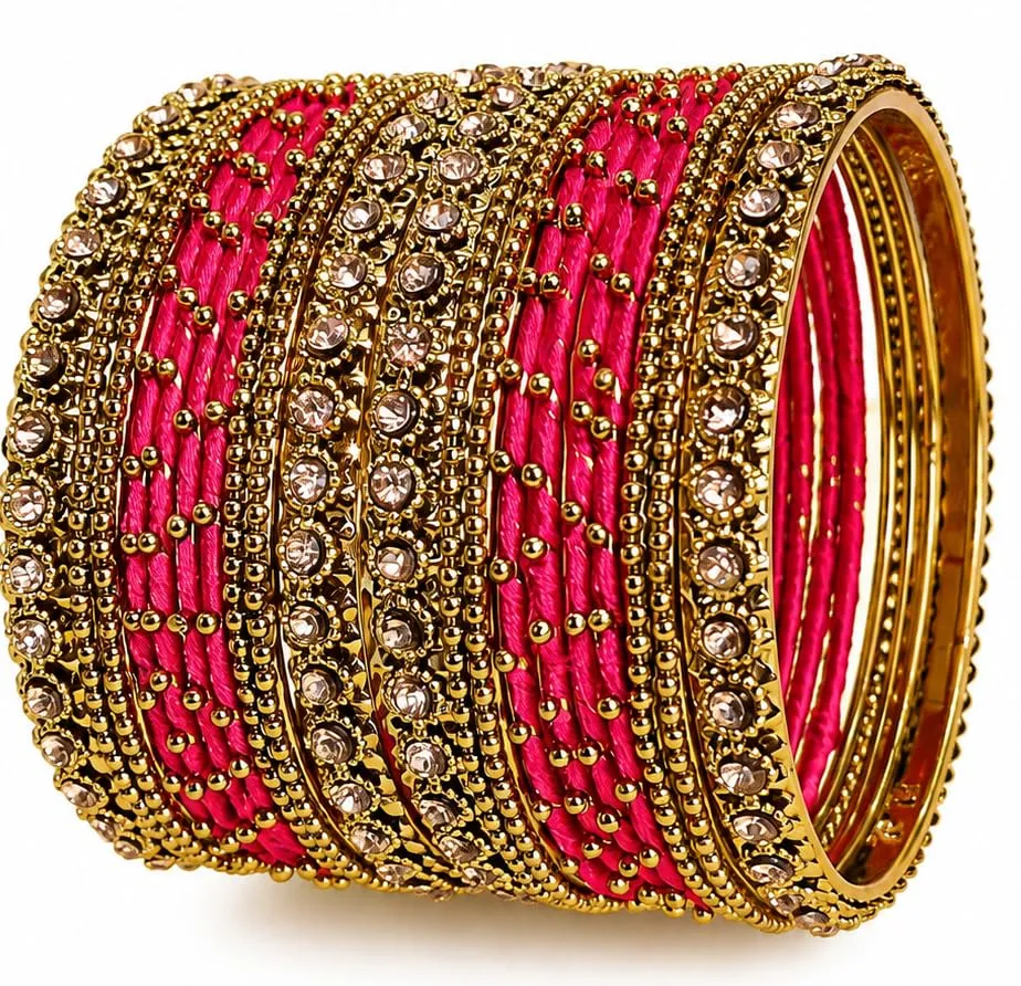 NMII Red Metal Bangle Set for Women