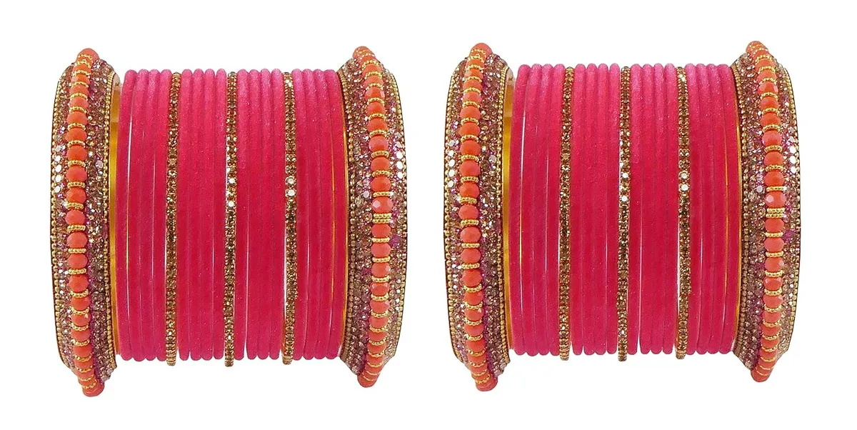 NMII Traditional Plain Metal Bangles with Golden Zircon Stone For Women & Girls | Chuda Set For Bridal Women Wedding, Party, Occasion | Golden Chuda | Metal Bangles For Women- Set of 30