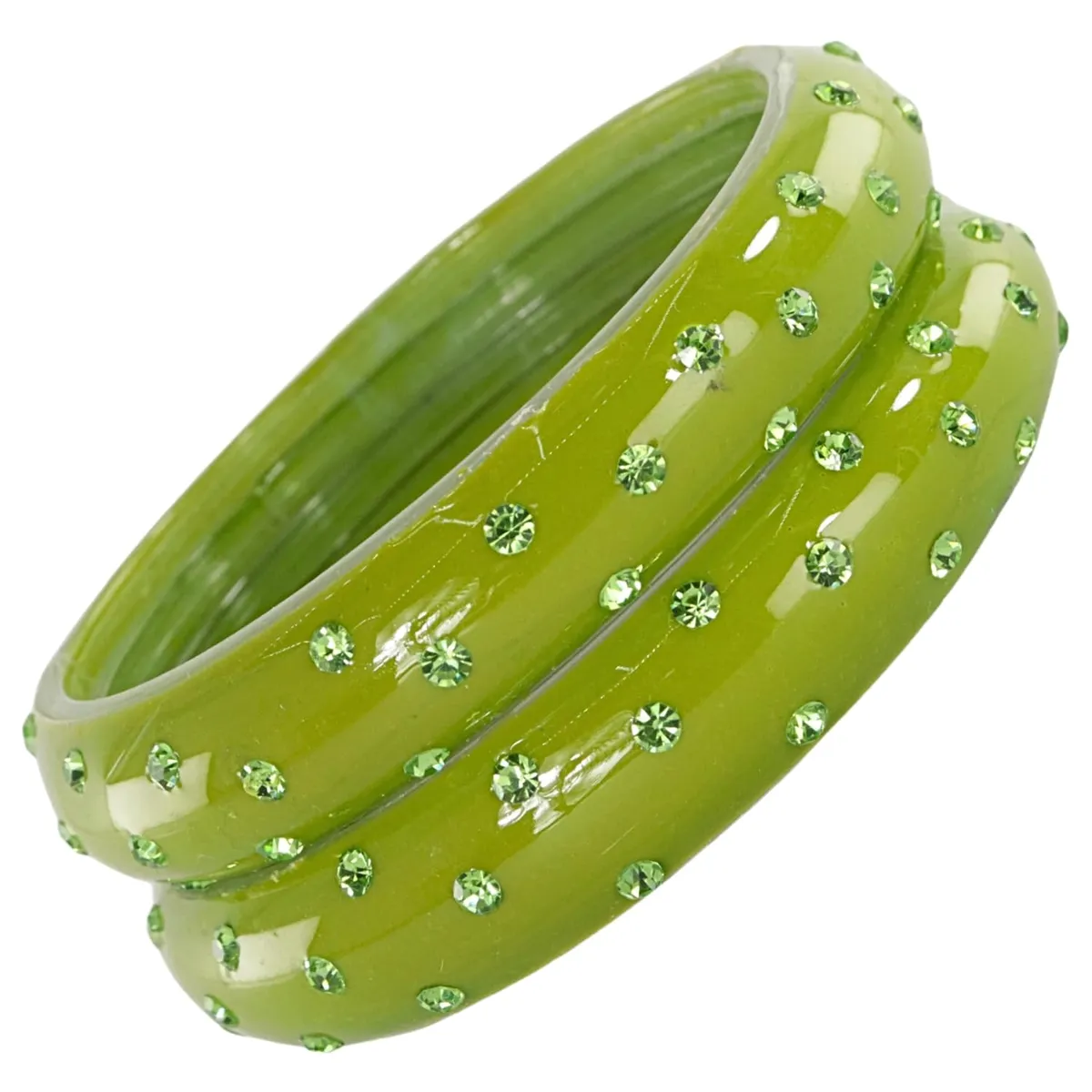 NMII Designer Glass Kada Set For Women & Girls Studded With Zircon Gemstone | Girls Bangle Bracelet | Traditional Chudi | Stylish Glass Kada For Party, Wedding - Set Of 2