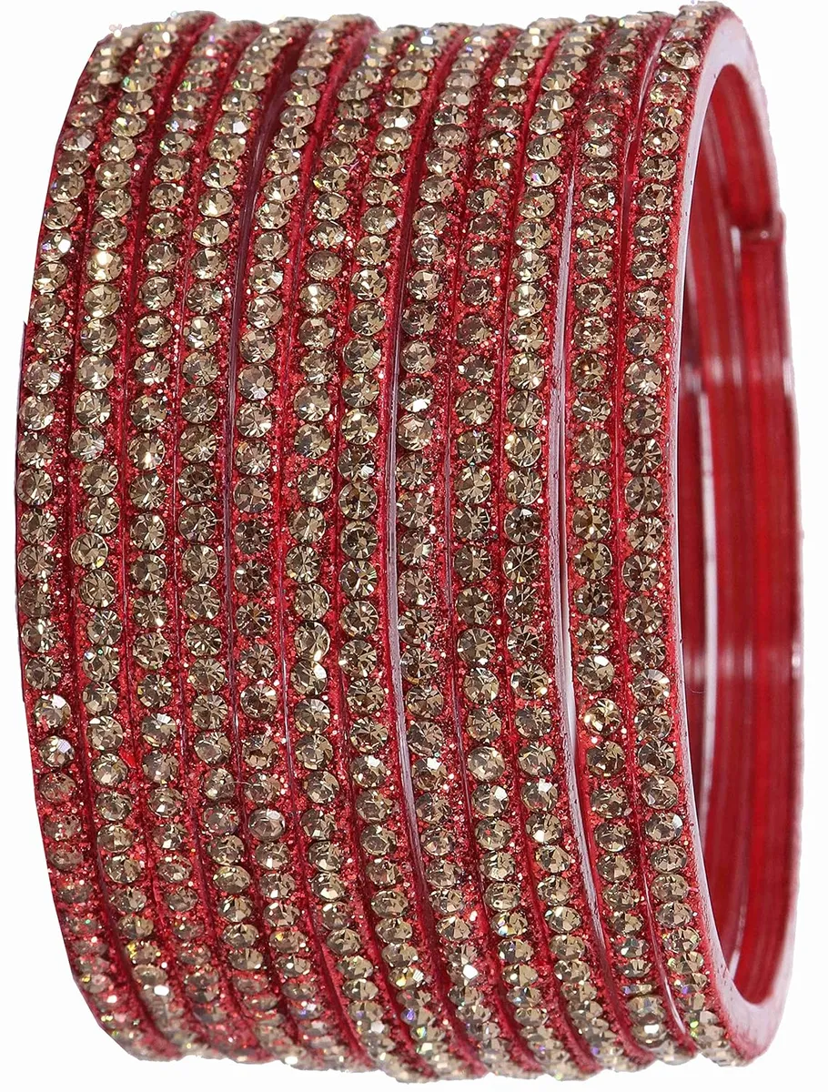 NMII Glass with Zircon Gemstone and Beads Studdded Glossy Finished Traditional Bangle Set For Women and Girls